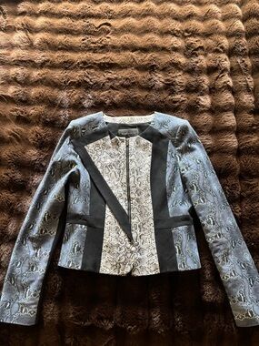 BCBGMaxAzria Gray Snake-Print Blazer with Black Panels